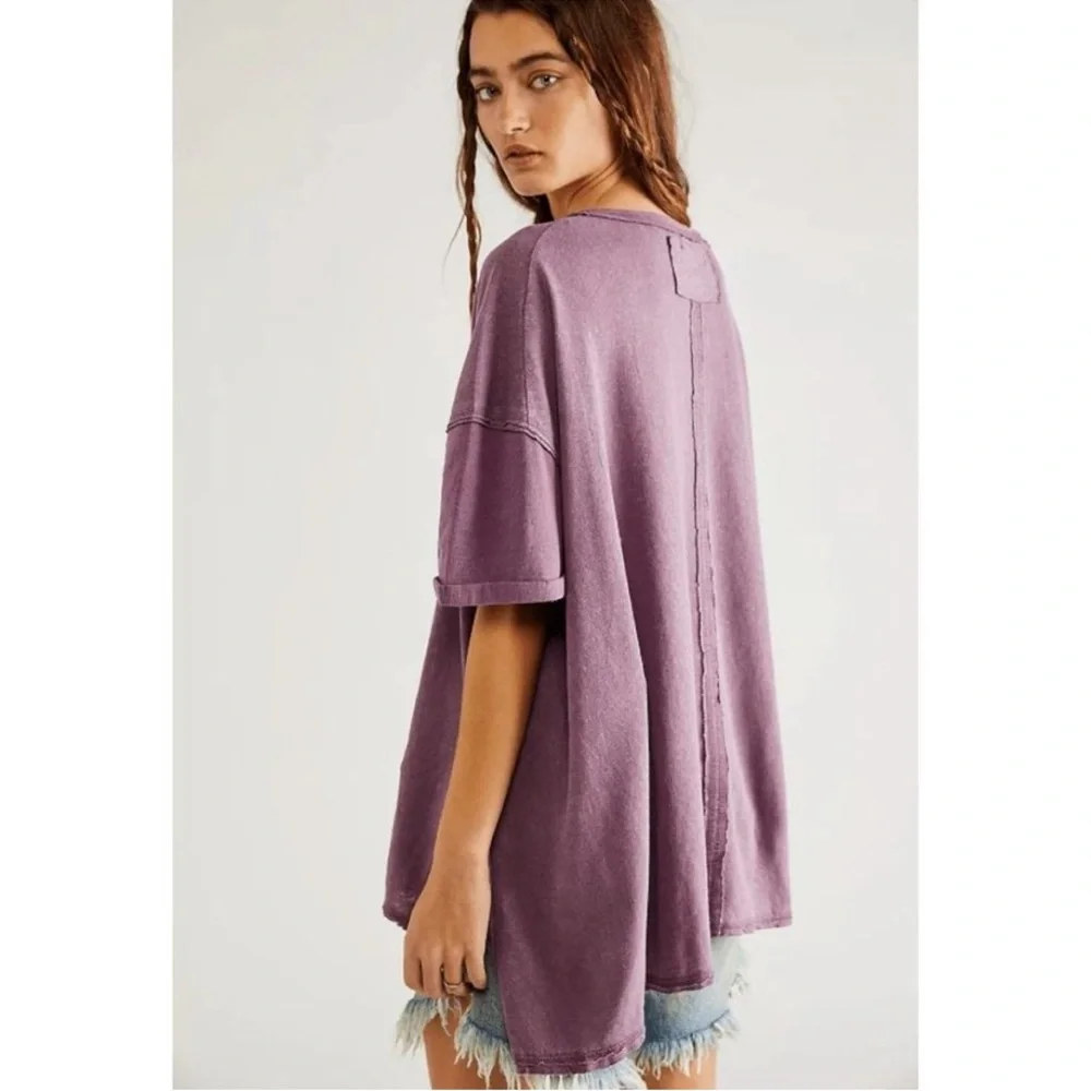 Free People We The Free Linen Blend Diego Tee Wine Grape - Picture 2 of 10